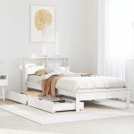 vidaXL Pat cu bibliotecă fără saltea, alb, 90x200 cm, lemn masiv pin vidaXL Pat cu bibliotecă fără saltea, alb, 90x200 cm, lemn masiv pin