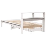 vidaXL Pat cu bibliotecă fără saltea, alb, 90x200 cm, lemn masiv pin vidaXL Pat cu bibliotecă fără saltea, alb, 90x200 cm, lemn masiv pin