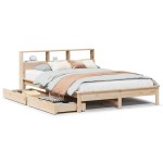 vidaXL Pat cu bibliotecă fără saltea, 140x190 cm, lemn masiv de pin vidaXL Pat cu bibliotecă fără saltea, 140x190 cm, lemn masiv de pin
