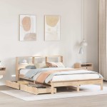 vidaXL Pat cu bibliotecă fără saltea, 140x190 cm, lemn masiv de pin vidaXL Pat cu bibliotecă fără saltea, 140x190 cm, lemn masiv de pin