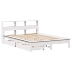 vidaXL Pat cu bibliotecă fără saltea, alb, 135x190 cm, lemn masiv pin vidaXL Pat cu bibliotecă fără saltea, alb, 135x190 cm, lemn masiv pin