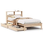 vidaXL Pat cu bibliotecă fără saltea, 90x190 cm, lemn masiv de pin vidaXL Pat cu bibliotecă fără saltea, 90x190 cm, lemn masiv de pin