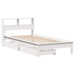 vidaXL Pat cu bibliotecă fără saltea, alb, 90x190 cm, lemn masiv pin vidaXL Pat cu bibliotecă fără saltea, alb, 90x190 cm, lemn masiv pin