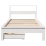 vidaXL Pat cu bibliotecă fără saltea, alb, 90x190 cm, lemn masiv pin vidaXL Pat cu bibliotecă fără saltea, alb, 90x190 cm, lemn masiv pin