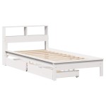 vidaXL Pat cu bibliotecă fără saltea, alb, 75x190 cm, lemn masiv pin