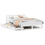 vidaXL Cadru de pat fără saltea, alb, 140x190 cm, lemn masiv de pin vidaXL Cadru de pat fără saltea, alb, 140x190 cm, lemn masiv de pin