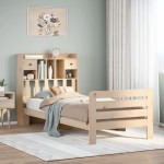 vidaXL Pat cu bibliotecă fără saltea, 90x200 cm, lemn masiv pin vidaXL Pat cu bibliotecă fără saltea, 90x200 cm, lemn masiv pin