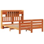 vidaXL Pat cu bibliotecă fără saltea maro 150x200 cm lemn masiv de pin