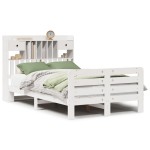 vidaXL Pat cu bibliotecă fără saltea, alb, 135x190 cm, lemn masiv pin vidaXL Pat cu bibliotecă fără saltea, alb, 135x190 cm, lemn masiv pin