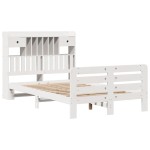vidaXL Pat cu bibliotecă fără saltea, alb, 135x190 cm, lemn masiv pin vidaXL Pat cu bibliotecă fără saltea, alb, 135x190 cm, lemn masiv pin