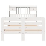 vidaXL Pat cu bibliotecă fără saltea, alb, 135x190 cm, lemn masiv pin vidaXL Pat cu bibliotecă fără saltea, alb, 135x190 cm, lemn masiv pin