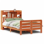 vidaXL Pat cu bibliotecă fără saltea maro 135x190 cm lemn masiv de pin