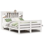 vidaXL Pat cu bibliotecă fără saltea, alb, 140x190 cm, lemn masiv pin