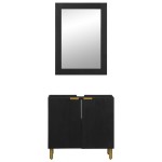 vidaXL Set mobilier de baie, 2 piese, negru, lemn compozit vidaXL Set mobilier de baie, 2 piese, negru, lemn compozit