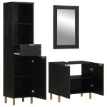 vidaXL Set mobilier de baie, 3 piese, negru, lemn compozit vidaXL Set mobilier de baie, 3 piese, negru, lemn compozit