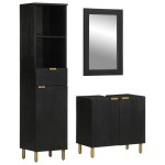 vidaXL Set mobilier de baie, 3 piese, negru, lemn compozit vidaXL Set mobilier de baie, 3 piese, negru, lemn compozit