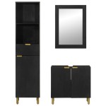 vidaXL Set mobilier de baie, 3 piese, negru, lemn compozit vidaXL Set mobilier de baie, 3 piese, negru, lemn compozit