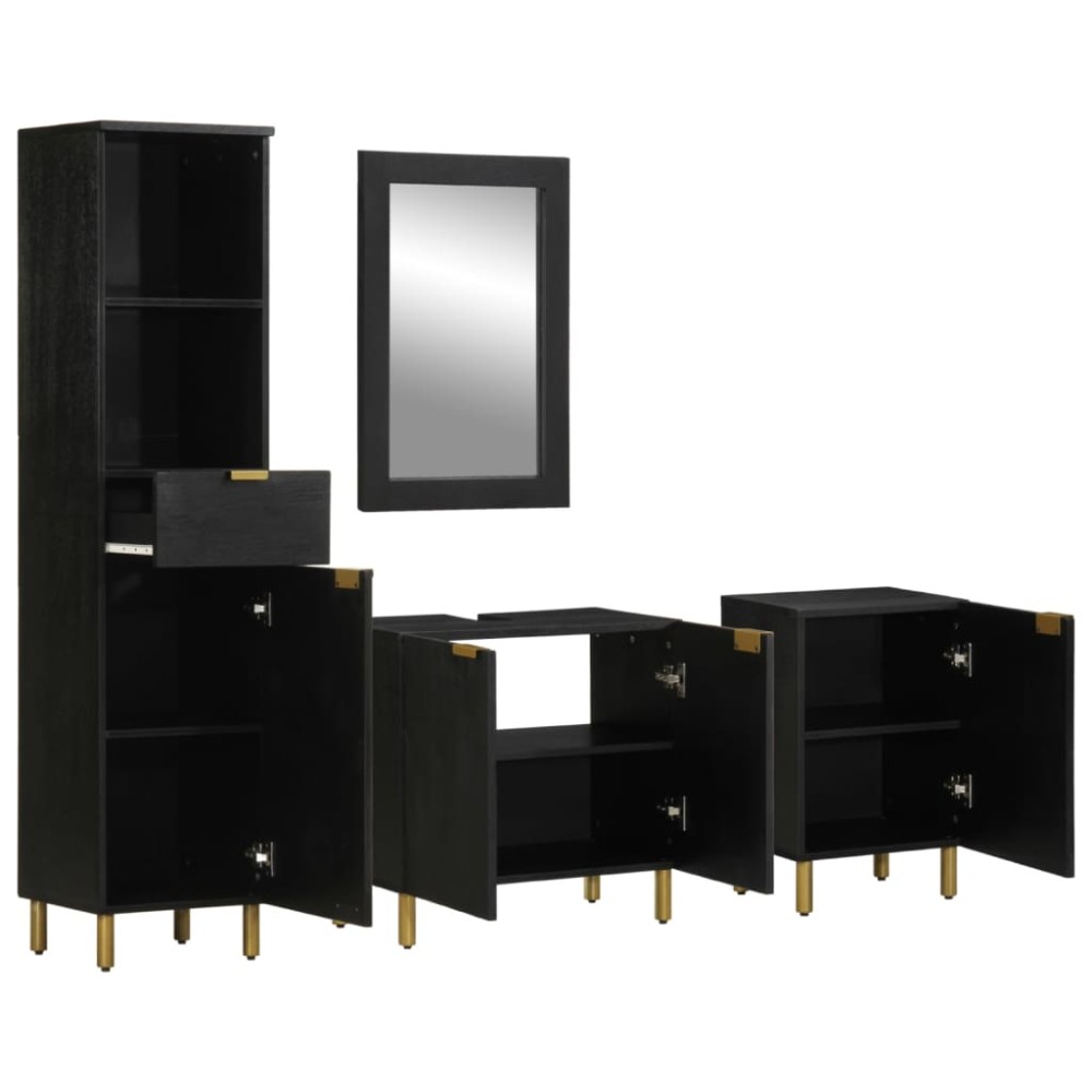 vidaXL Set mobilier de baie, 4 piese, negru, lemn prelucrat