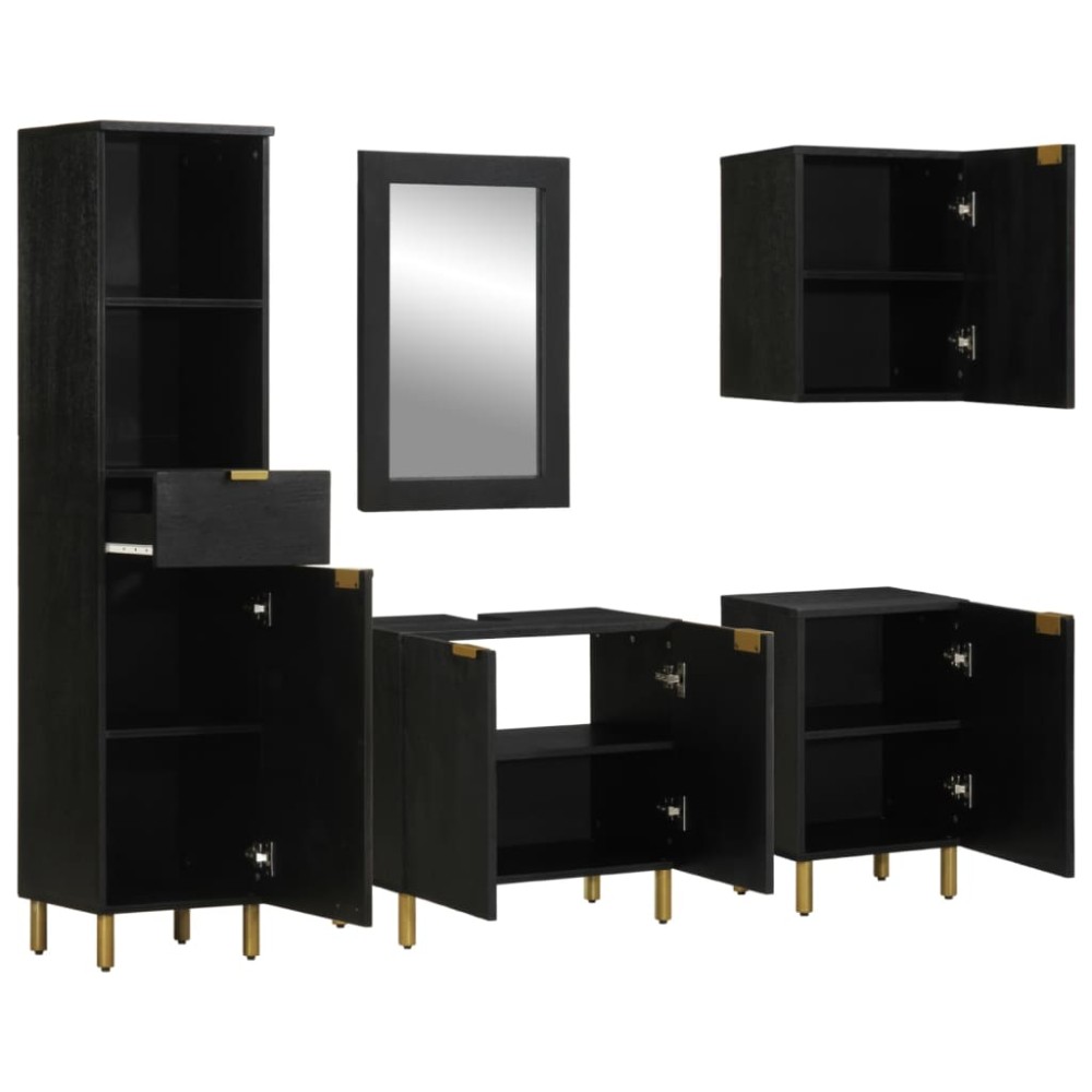 vidaXL Set mobilier de baie, 5 piese, negru, lemn prelucrat