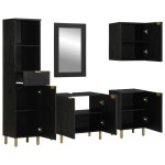 vidaXL Set mobilier de baie, 5 piese, negru, lemn prelucrat