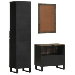 vidaXL Set de mobilier de baie 3 piese din lemn masiv de mango negru