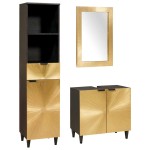 vidaXL Set dulap baie cu sertar 3 pcs Negru și Aur Lemn de mango solid