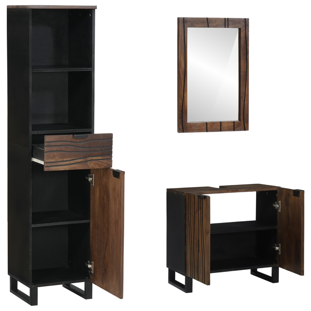 vidaXL Set de mobilier pentru baie cu sertar 3 pcs Lemn de nuc maro