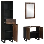 vidaXL Set de mobilier pentru baie cu sertar 3 pcs Lemn de nuc maro vidaXL Set de mobilier pentru baie cu sertar 3 pcs Lemn de nuc maro