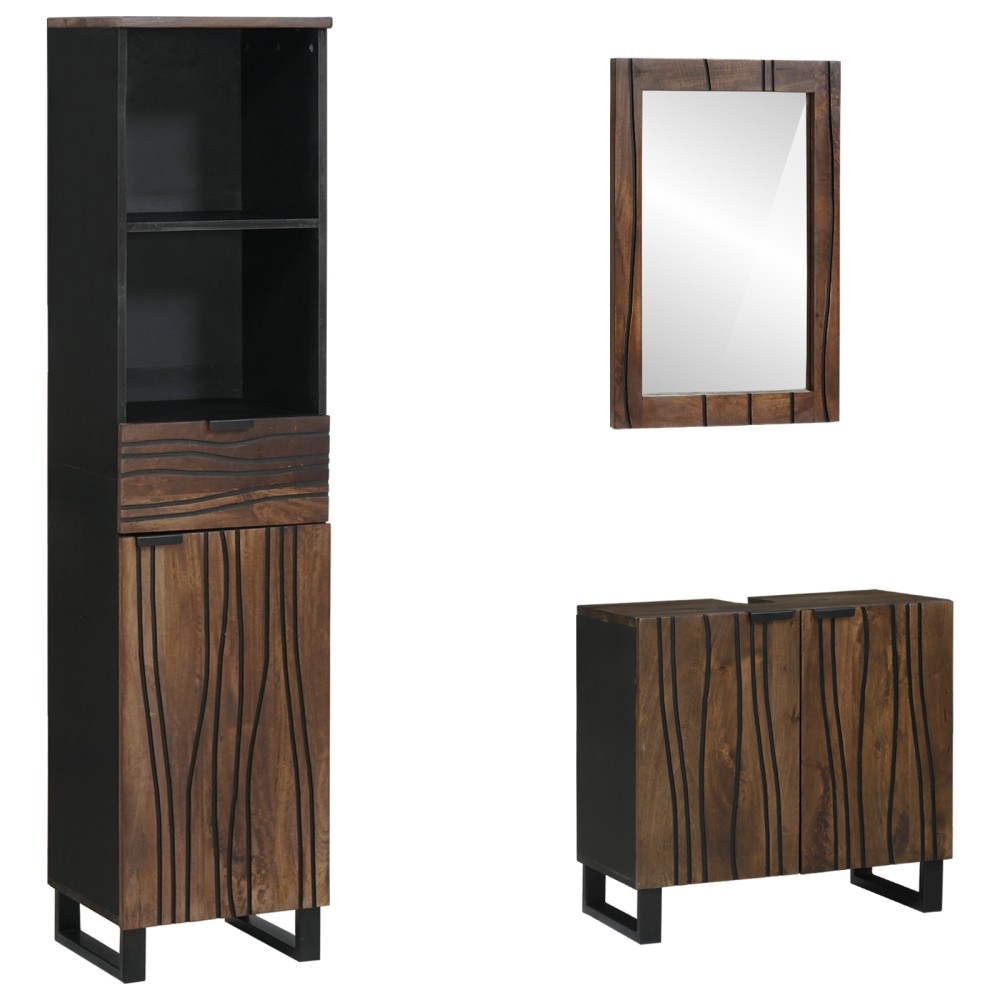 vidaXL Set de mobilier pentru baie cu sertar 3 pcs Lemn de nuc maro
