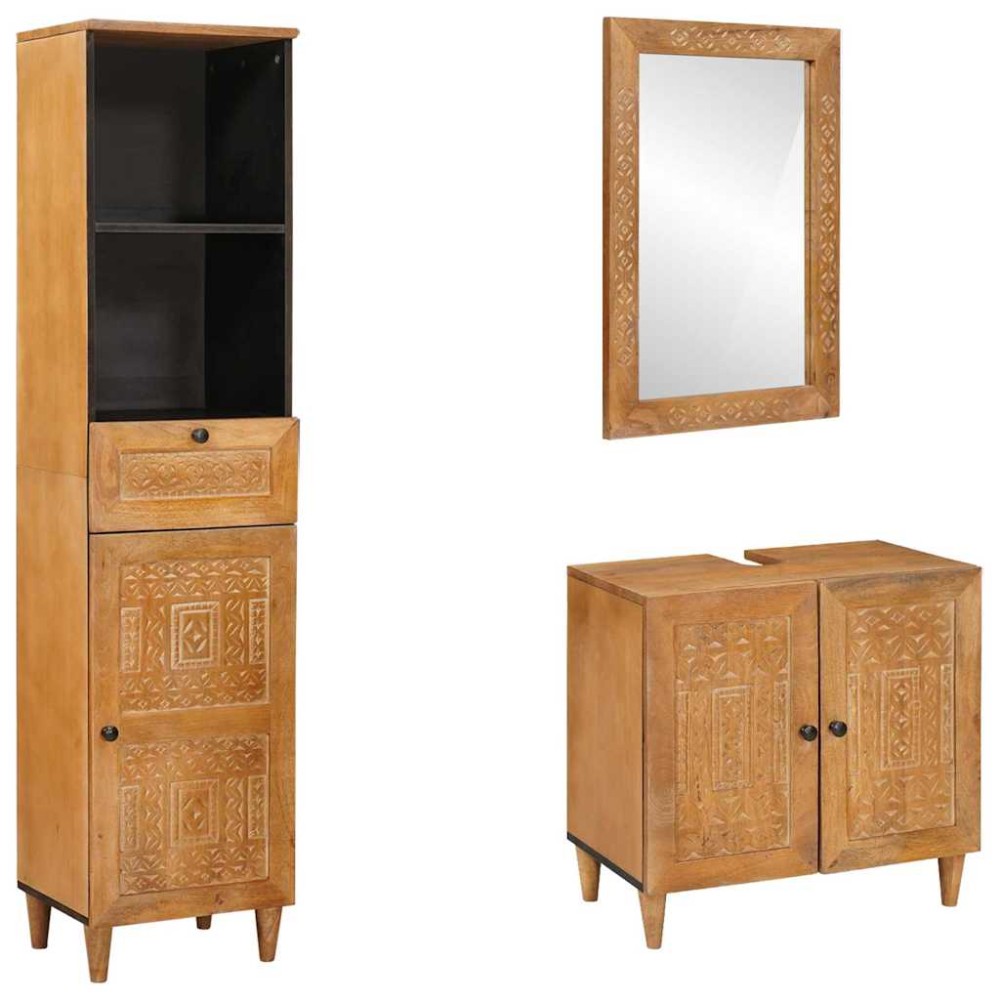 vidaXL Set de mobilier pentru baie 3 pcs Maro Lemn masiv de mango