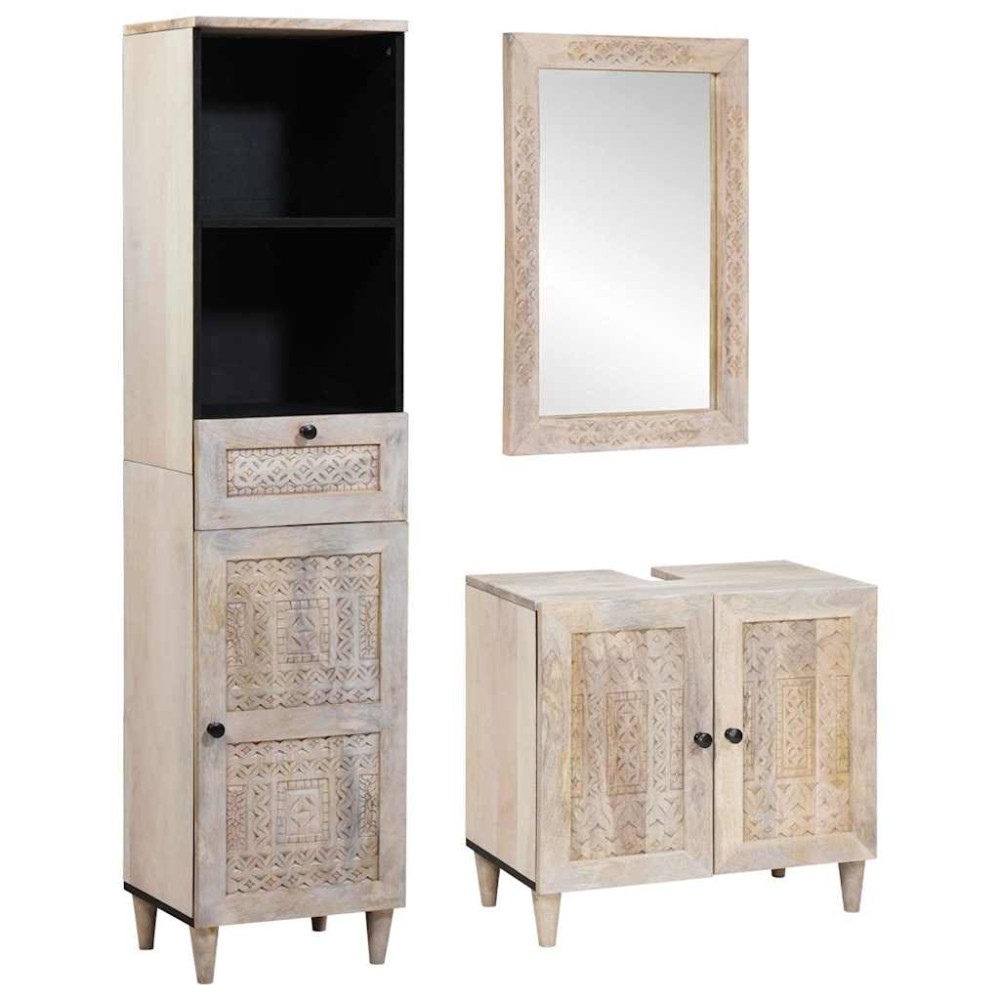 vidaXL Set de mobilier pentru baie 3 pcs Alb Lemn masiv de mango