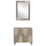 vidaXL Set dulap baie Pe perete cu ușă 2 pcs Gri Lemn de mango solid