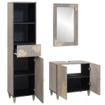 vidaXL Set dulap baie cu sertar cu ușă 3 pcs Gri Lemn de mango solid