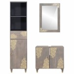 vidaXL Set dulap baie cu sertar cu ușă 3 pcs Gri Lemn de mango solid