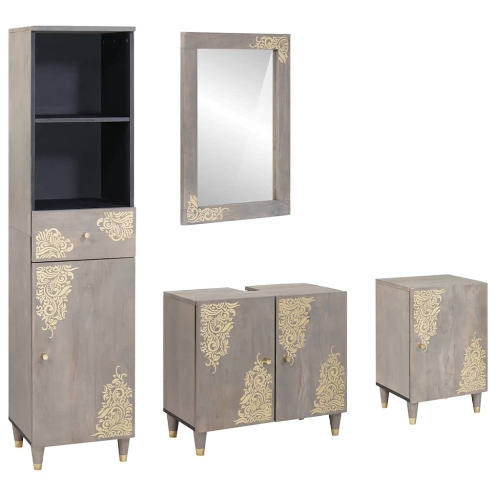 vidaXL Set dulap baie cu sertar cu ușă 4 pcs Gri Lemn de mango solid