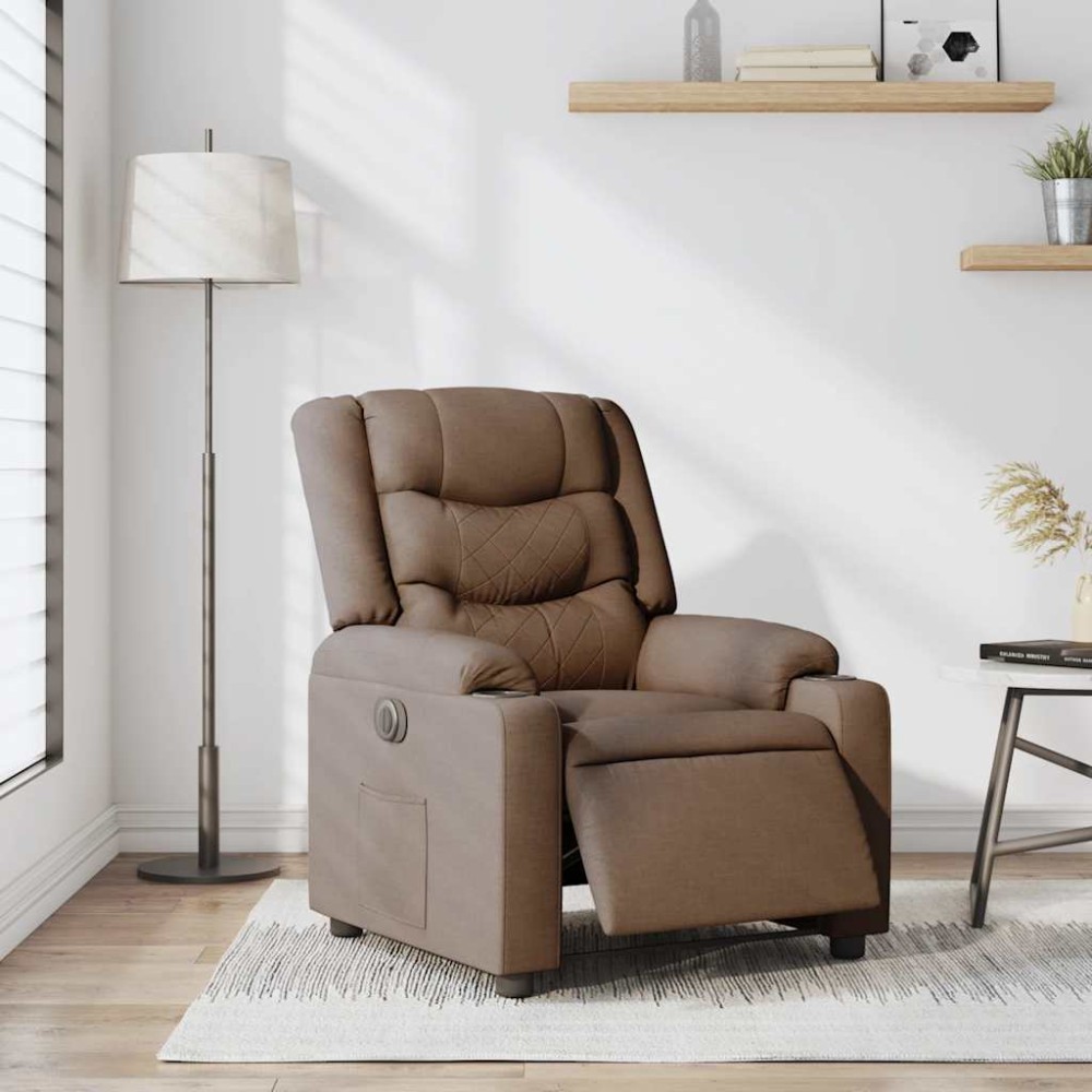 vidaXL Fotoliu rabatabil electric, maro, material textil
