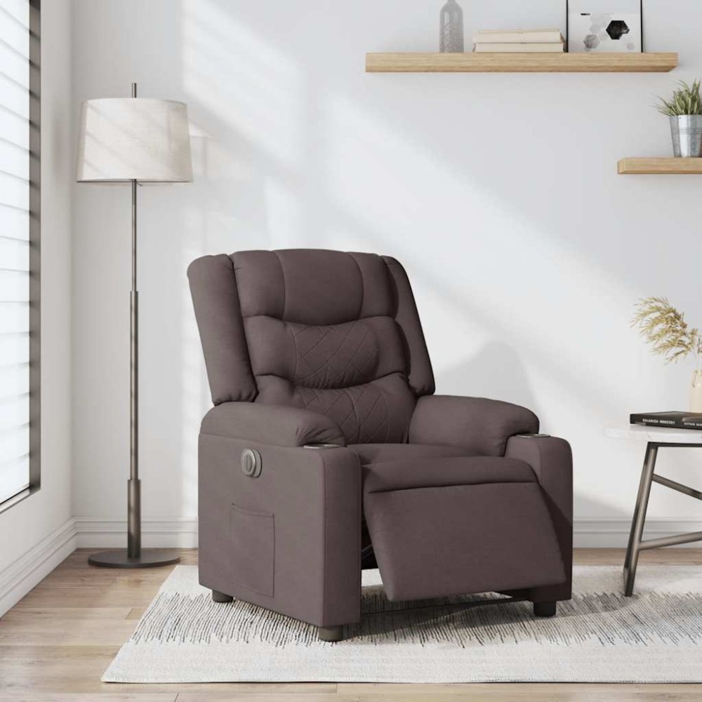 vidaXL Fotoliu rabatabil electric, maro închis, material textil