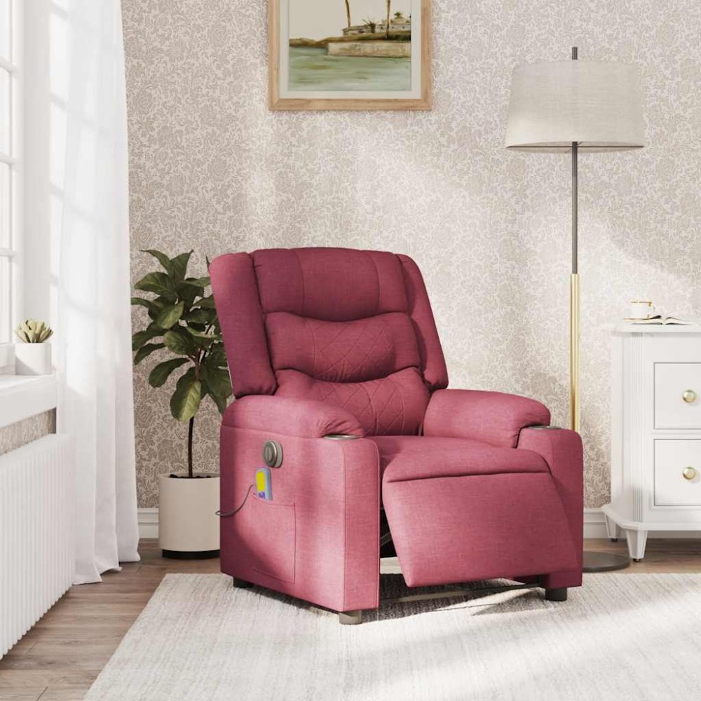 vidaXL Fotoliu electric de masaj rabatabil, roșu vin, textil