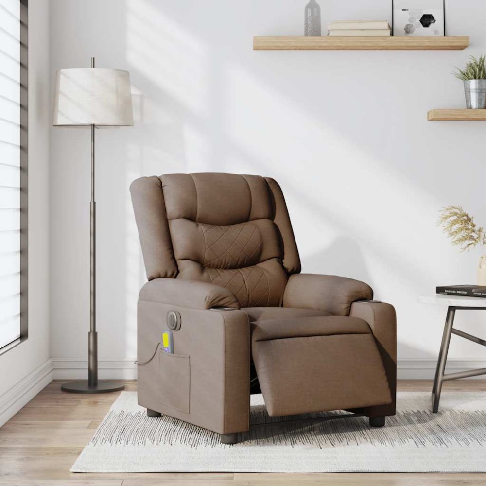 vidaXL Fotoliu electric de masaj rabatabil, maro, textil