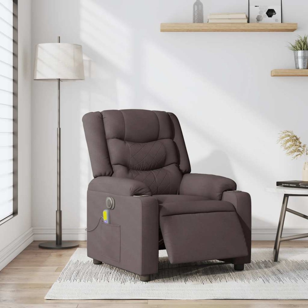 vidaXL Fotoliu electric de masaj rabatabil, maro închis, textil