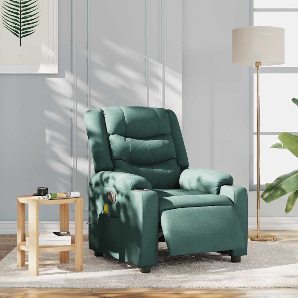 vidaXL Fotoliu electric de masaj rabatabil, verde închis, textil