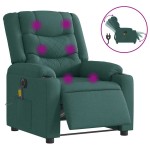 vidaXL Fotoliu electric de masaj rabatabil, verde închis, textil