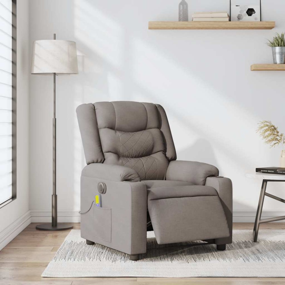 vidaXL Fotoliu electric de masaj rabatabil, gri taupe, textil