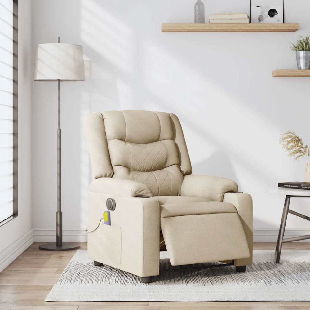 vidaXL Fotoliu electric de masaj rabatabil, crem, textil