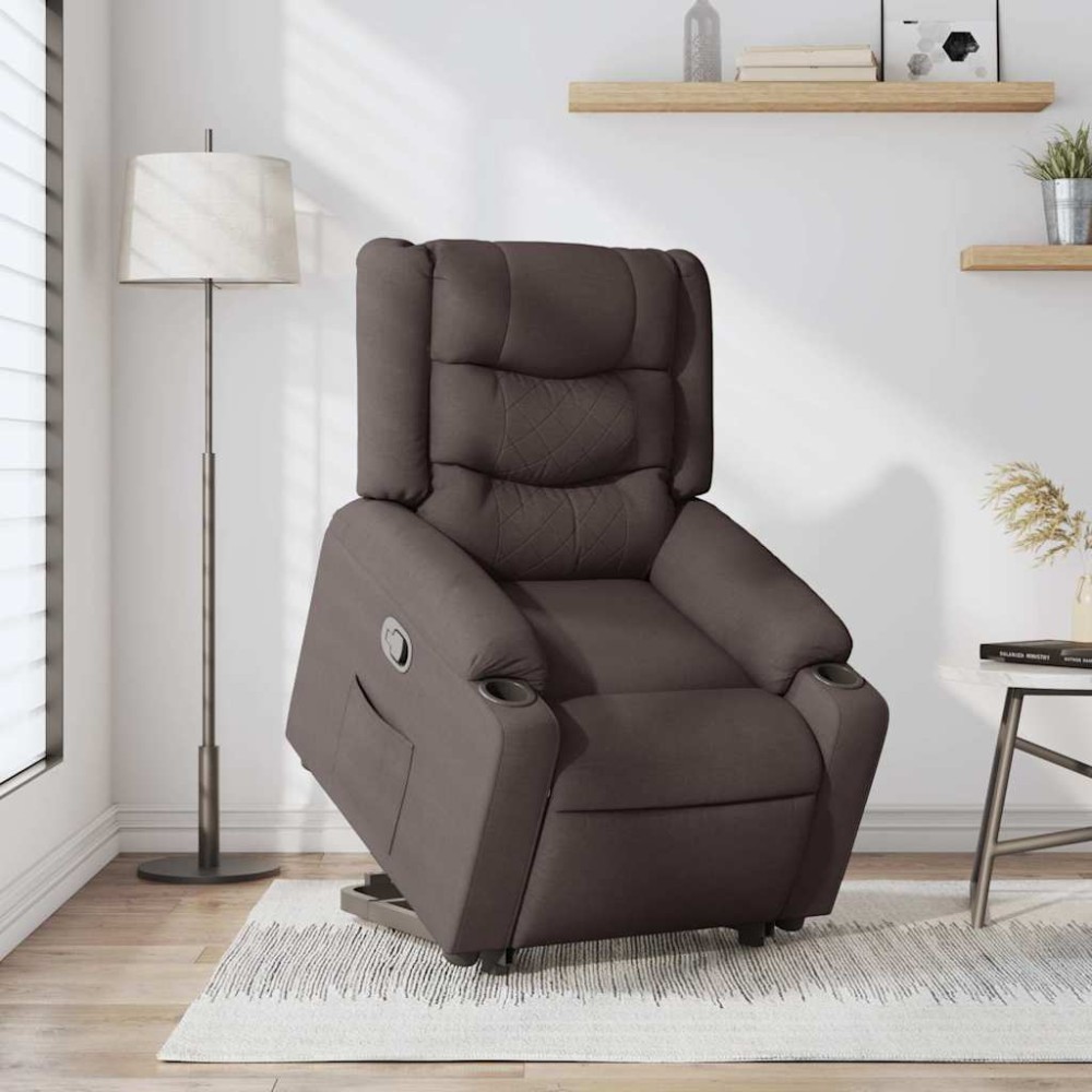 vidaXL Fotoliu rabatabil cu ridicare pe verticală, maro închis, textil