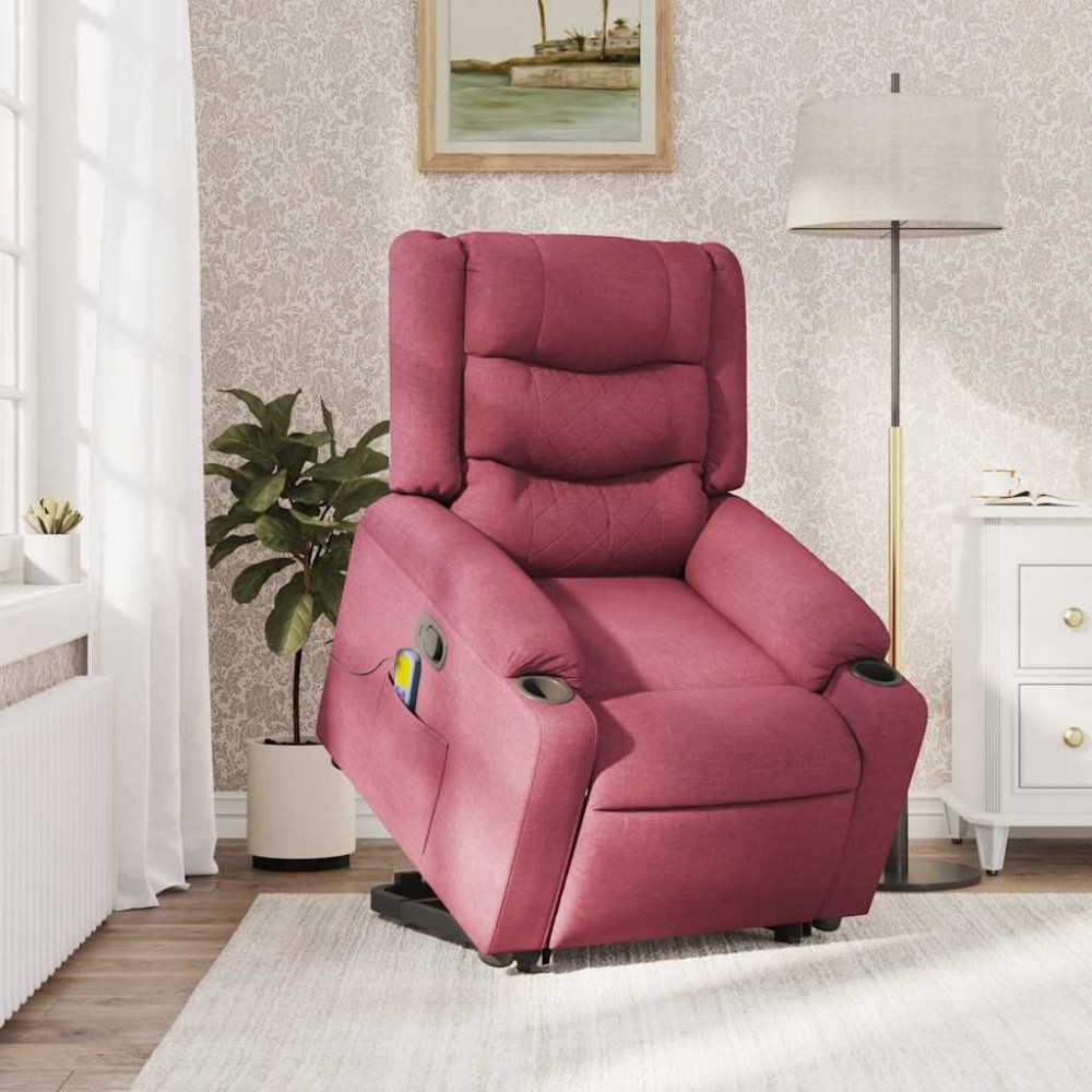 vidaXL Fotoliu rabatabil de masaj cu ridicare, roșu vin, textil