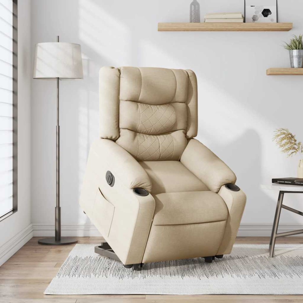 vidaXL Fotoliu electric rabatabil cu ridicare, crem, textil