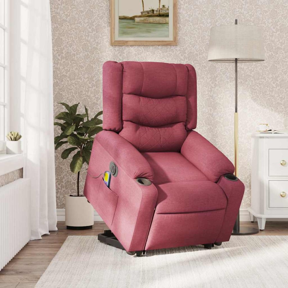 vidaXL Fotoliu de masaj electric rabatabil cu ridicare roșu vin textil