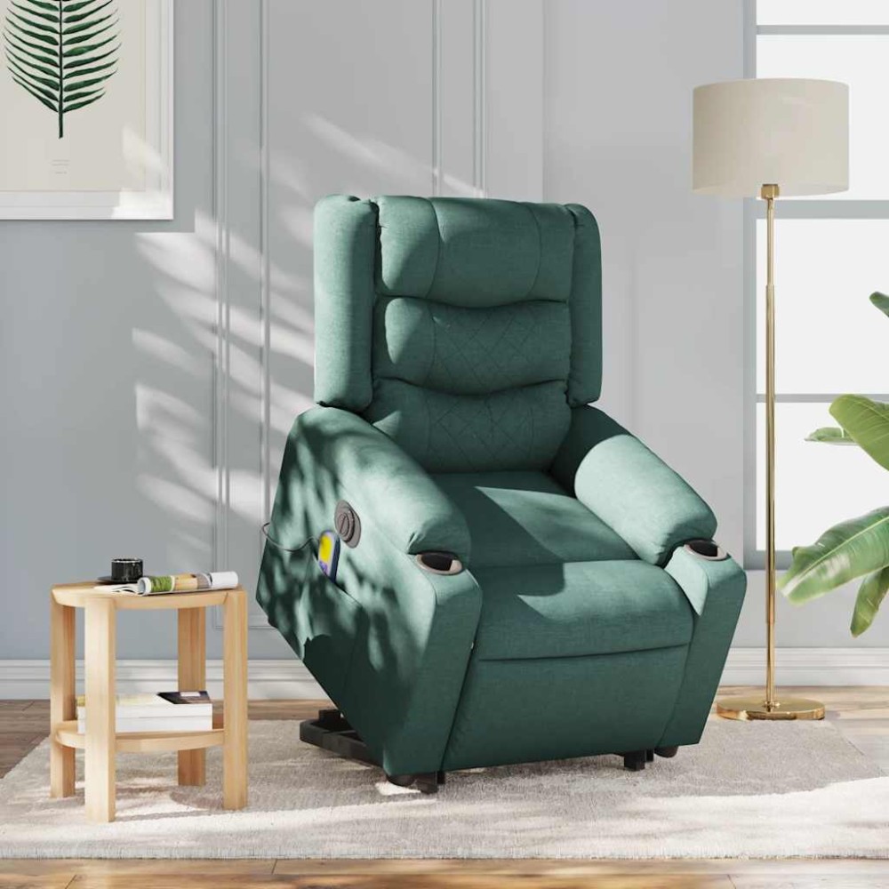 vidaXL Fotoliu electric masaj rabatabil / ridicare verde închis textil