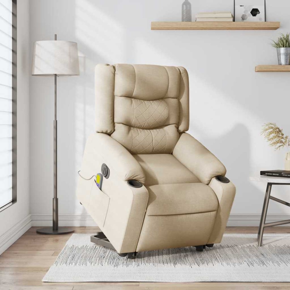 vidaXL Fotoliu electric de masaj rabatabil cu ridicare, crem, textil
